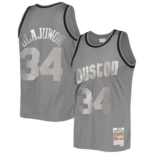 Hakeem Olajuwon Houston Rockets Mitchell & Ness Hardwood Classics Retired Player 1993/94 Metal Works Swingman Jersey - Charcoal