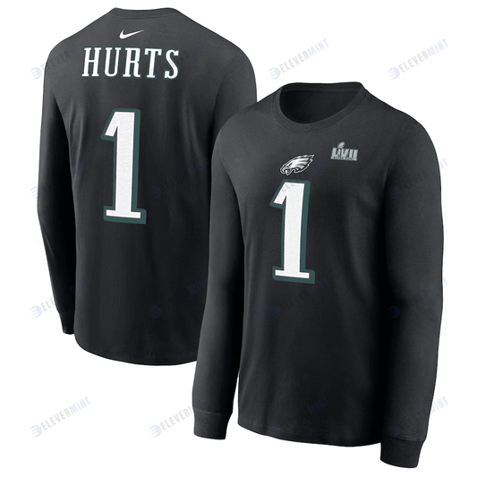 Jalen Hurts Philadelphia Eagles Super Bowl LVII Long Sleeve T-Shirt - Black