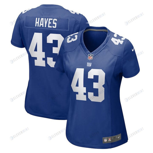 Kaleb Hayes 43 New York Giants Women Team Game Jersey - Royal