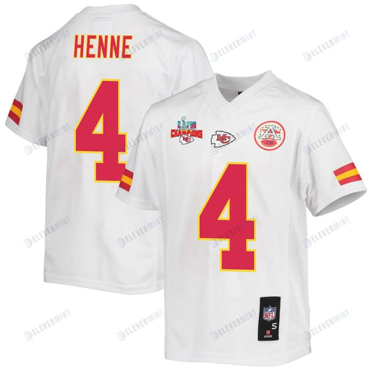 Chad Henne 4 Kansas City Chiefs Super Bowl LVII Champions 3 Stars Youth Game Jersey - White