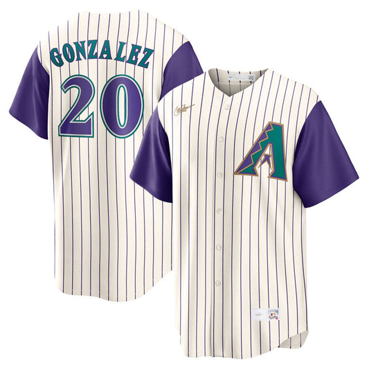 Men's Arizona Diamondbacks Luis Gonzalez Alternate Cooperstown Collection Player Jersey - Cream/Purple