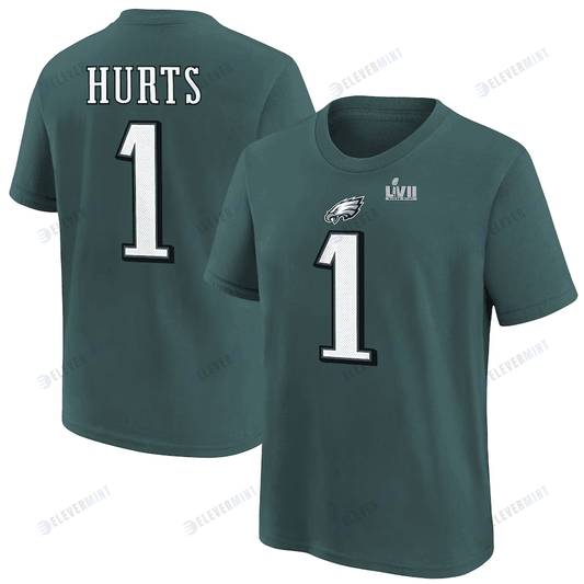 Jalen Hurts Philadelphia Eagles Youth Super Bowl LVII T-Shirt - Forest Green