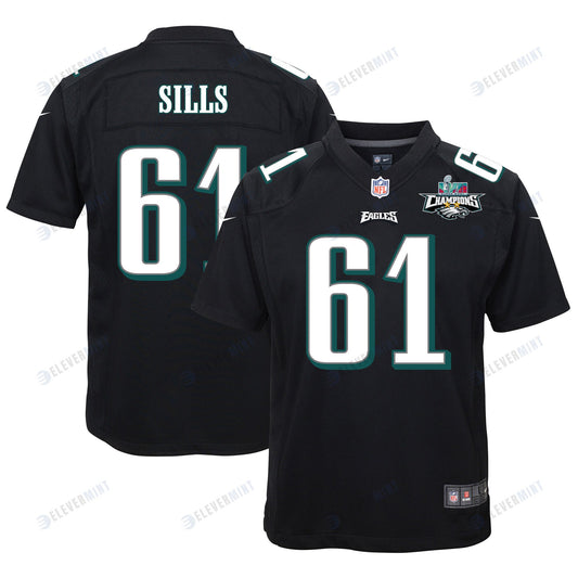 Josh Sills 61 Philadelphia Eagles Super Bowl LVII Champions 2 Stars Youth Game Jersey - Black
