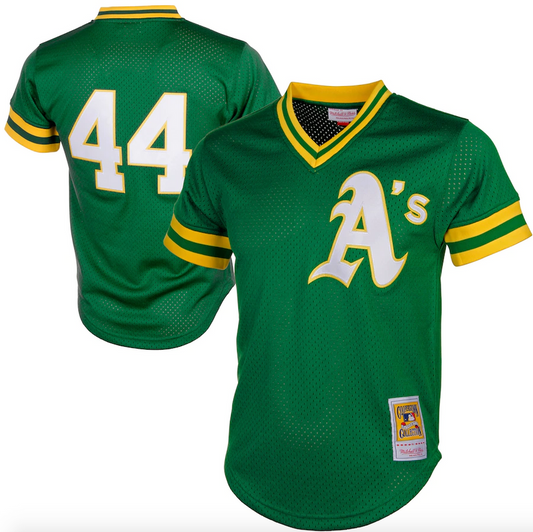 Men's Oakland Athletics Reggie Jackson Mitchell & Ness Green Cooperstown 1987 Mesh Batting Practice Jersey