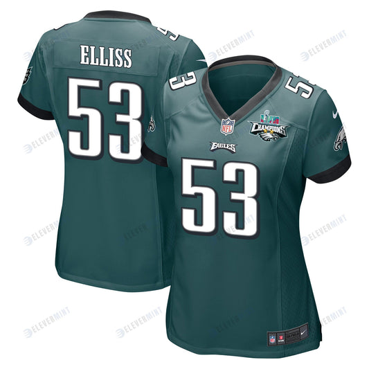 Christian Elliss 53 Philadelphia Eagles Super Bowl LVII Champions 2 Stars Women Game Jersey - Midnight Green