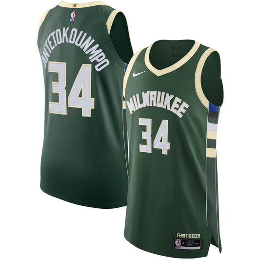 Giannis Antetokounmpo Milwaukee Bucks Nike Authentic Jersey - Icon Edition - Hunter Green