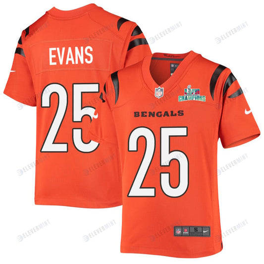 Chris Evans 25 Cincinnati Bengals Super Bowl LVII Champions Youth Alternate Game Jersey - Orange