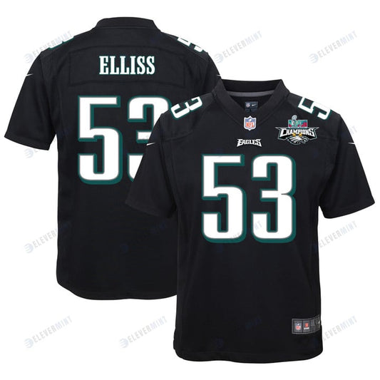 Christian Elliss 53 Philadelphia Eagles Super Bowl LVII Champions 2 Stars Youth Game Jersey - Black