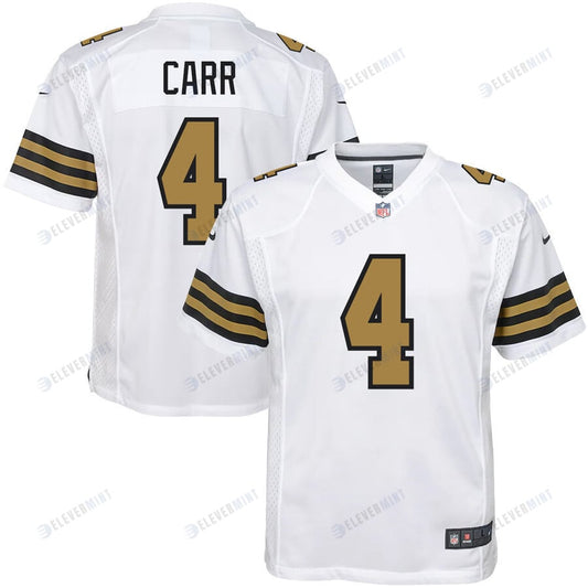 Derek Carr 4 New Orleans Saints Alternate Game Youth Jersey - White