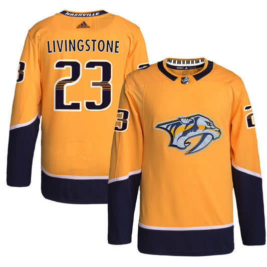 Jake Livingstone Nashville Predators adidas Home Primegreen Authentic Pro Jersey - Gold