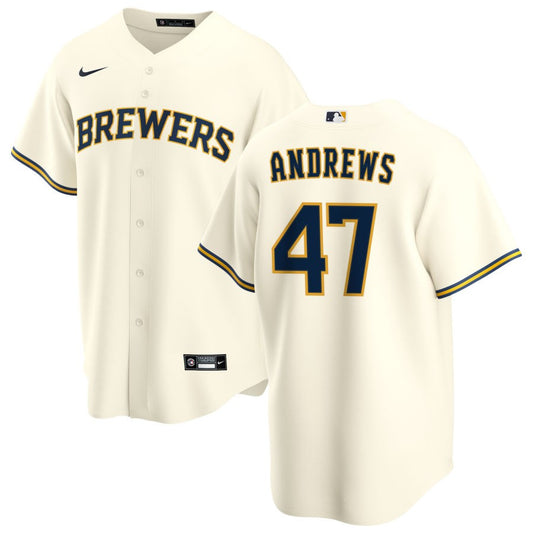 Clayton Andrews Milwaukee Brewers Nike Youth Home Replica Jersey - Cream