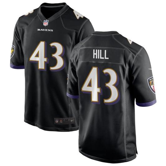 Justice Hill Baltimore Ravens Nike Youth Game Jersey - Black